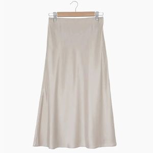 QUINCE 100% Washable Silk Skirt Champagne - Midi Slip Beige Taupe Tan S
